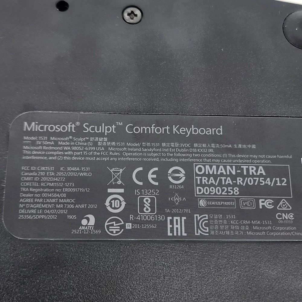 Microsoft Sculpt Ergonomic Keyboard Model 1773 Wireless No Dongle‎ Tested
